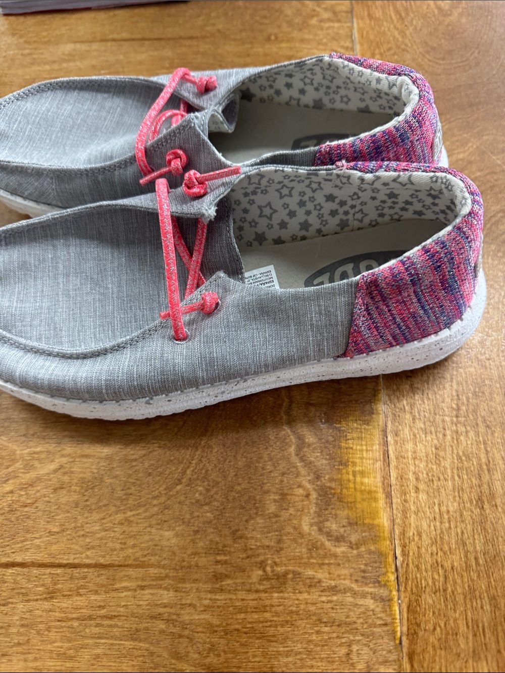 Hey Dude Gray Slip-Ons with Pink Cord Accents - Picture 2 of 5